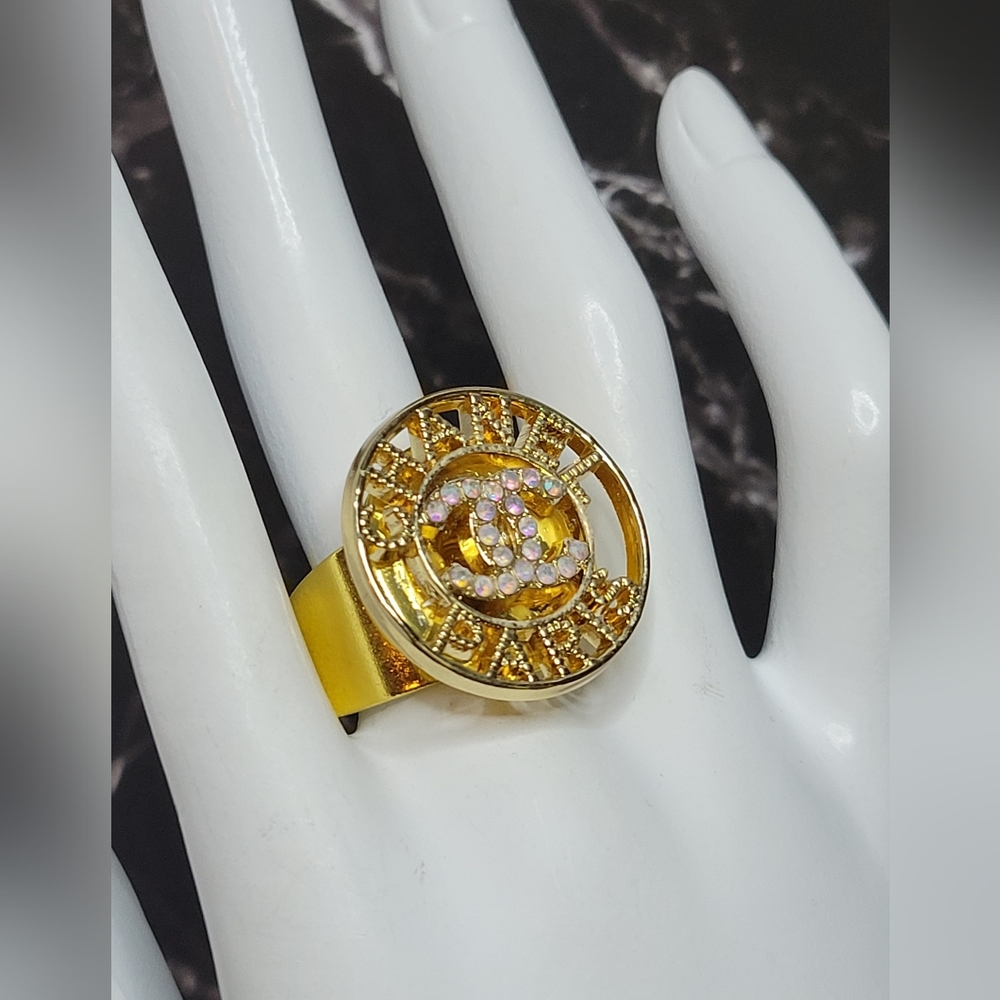 Chanel Button, Adjustable Chunky Statement Ring - image 2